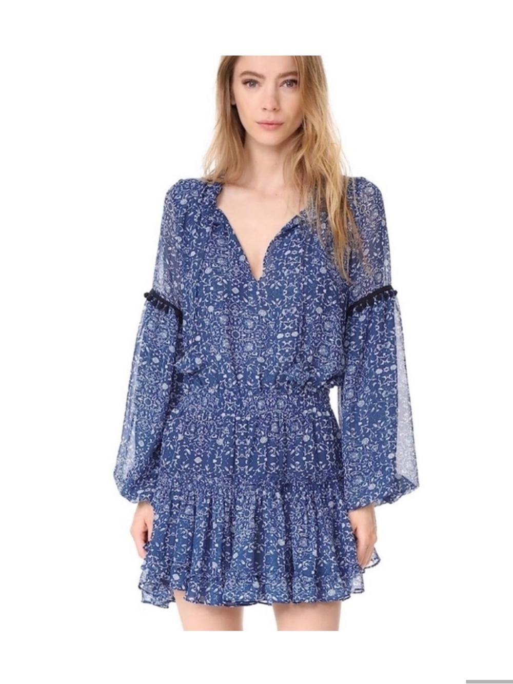 Misa Lizeth Blue Floral Balloon
Sleeve Mini Dress size S